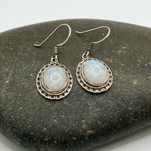 Sterling Silver 925 Moonstone Dangle Hook Earrings
